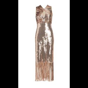 NWT Rachel Comey Petra Keyhole Sequin Fringe Midi Dress size 10 Champagne